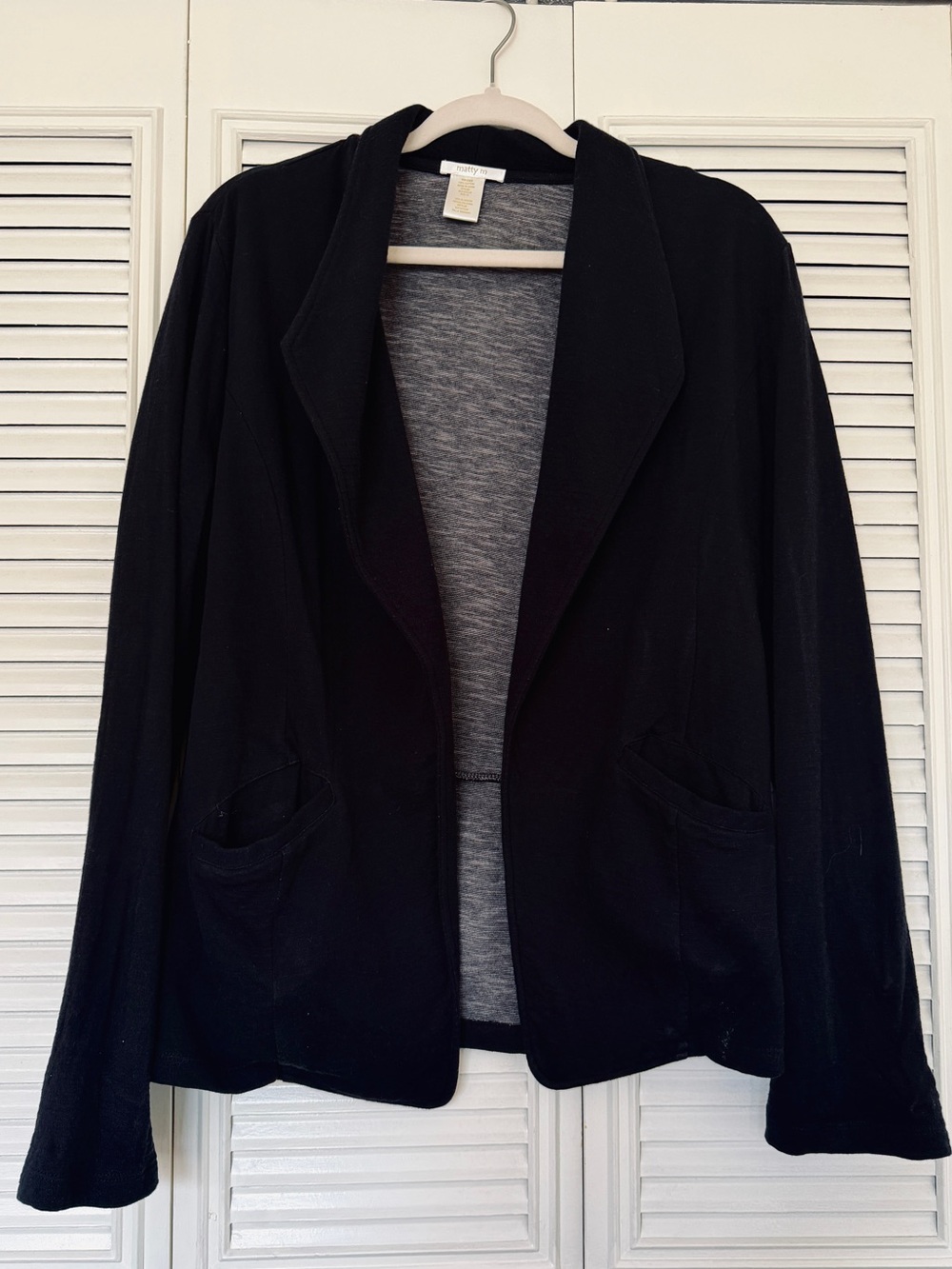 Matty M Black Open-Front Knit Blazer with Patch Pockets